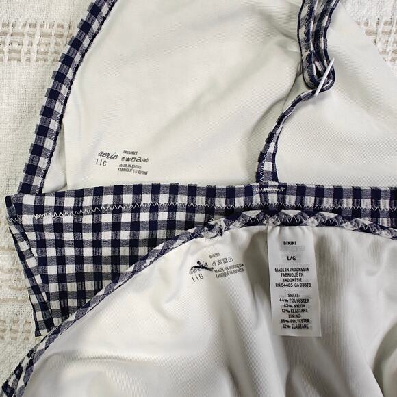 Aerie LIG Navy Checkered 2 Piece Swimsuit Size L Bikini Ruffle Trim NEW - Picture 4 of 5
